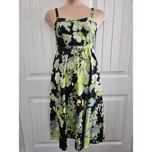 DKNY women's cotton corset belted midi dress Floral Watercolor Pockets Sz 12